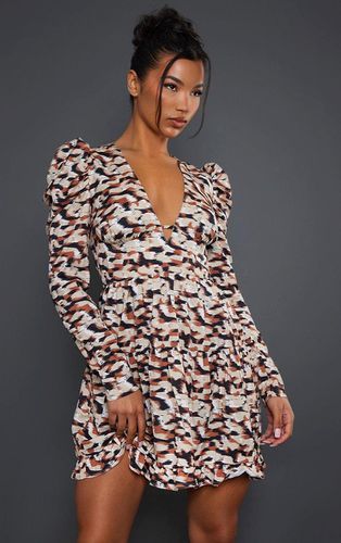 Womens Smudge Print Puff Sleeve Frill Hem Tea Dress - 4 - NastyGal UK (+IE) - Modalova