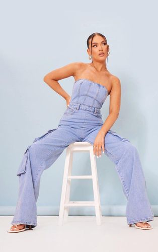 Womens Light Wash Cargo Pocket Bandeau Denim Jumpsuit - 4 - NastyGal UK (+IE) - Modalova