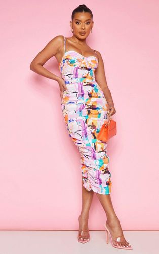 Womens Abstract Print Asymmetric Detail Ruched Midaxi Dress - 10 - NastyGal UK (+IE) - Modalova