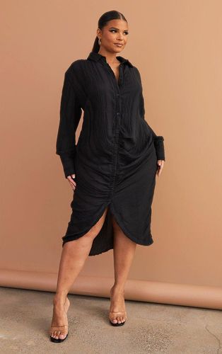 Womens Plus Textured Gathered Detail Long Sleeve Maxi Shirt Dress - 30 - NastyGal UK (+IE) - Modalova