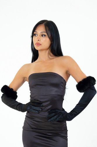 Womens Long Gloves with Fur Trim - - S/M - My Accessories London - Modalova
