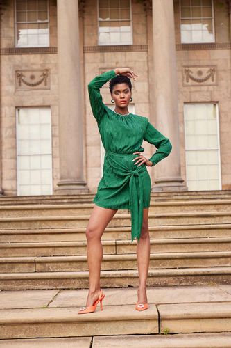 Womens Jacquard Wrap Front Mini Dress With Long Sleeves In - 14 - NastyGal UK (+IE) - Modalova