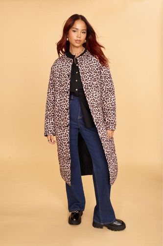Womens Reversible Longline Padded Coat In Leopard Print And - 12 - ANOTHER SUNDAY - Modalova