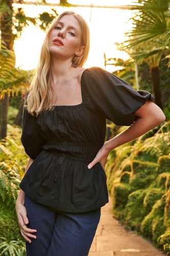 Womens Puff Sleeve Top With Shirred Waist And Button Detail In - 12 - NastyGal UK (+IE) - Modalova
