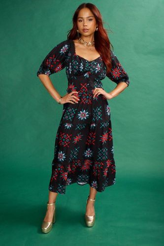 Womens Milkmaid Midi Dress With Lace Trim Detail In Geo Print - 14 - NastyGal UK (+IE) - Modalova