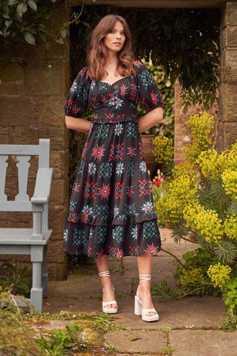 Womens Milkmaid Midi Dress With Lace Trim Detail In Geo Print - 10 - ANOTHER SUNDAY - Modalova