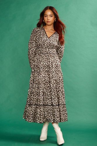 Womens Tiered Midi Dress With V Neck In Black Leopard Print - - 18 - ANOTHER SUNDAY - Modalova