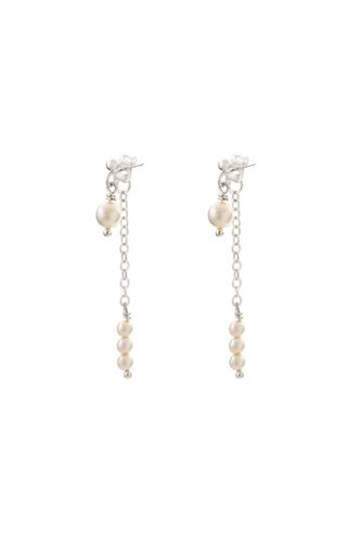 Womens Double Drop Pearl Chain Earrings Silver Plated - - One Size - Joy by Corrine Smith - Modalova