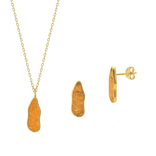 Womens Molten Coral and Amber Sterling Silver Gold Plated Earring and Necklace Set - - One Size - Spero London - Modalova
