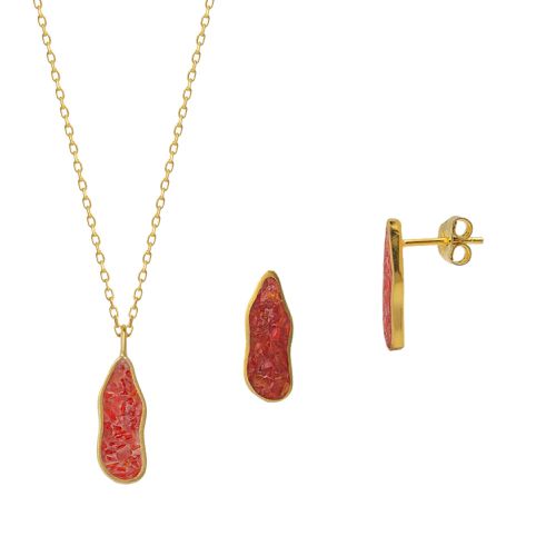 Womens Molten Coral and Amber Sterling Silver Gold Plated Earring and Necklace Set - - One Size - Spero London - Modalova