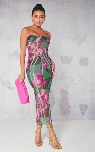 Womens Floral Print Mesh Binding Detail Midaxi Dress - 8 - NastyGal UK (+IE) - Modalova