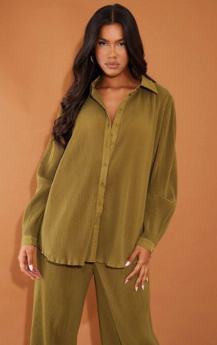 Womens Khaki Plisse Button Front Oversized Shirt - - 16 - NastyGal UK (+IE) - Modalova