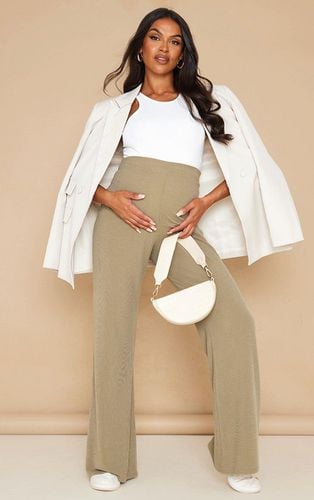 Womens Maternity Khaki Ribbed Wide Leg Trousers - - 10 - NastyGal UK (+IE) - Modalova
