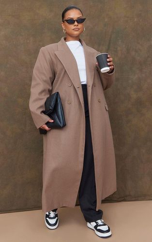 Womens Plus Taupe Maxi Length Wool Look Double Breasted Coat - - 30 - NastyGal UK (+IE) - Modalova