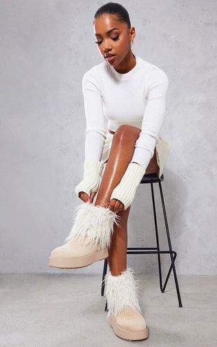 Womens Cream Faux Suede Contrast Faux Fur Ankle Boot - - 6 - NastyGal UK (+IE) - Modalova