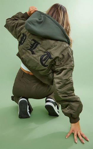 Womens Khaki Slogan Back Jersey Hooded Bomber Jacket - - XL - NastyGal UK (+IE) - Modalova