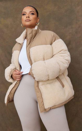 Womens Plus Camel Borg Contrast Panelled Puffer Coat - - XXXL - NastyGal UK (+IE) - Modalova