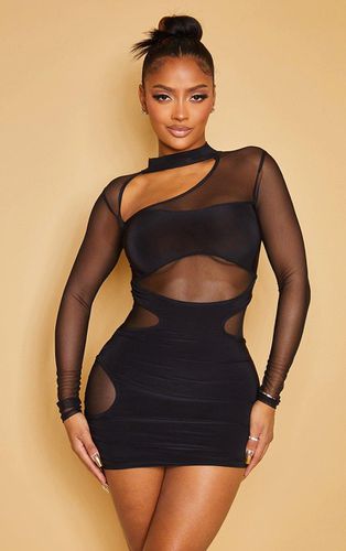 Womens Shape Mesh Slinky Overlay Long Sleeve Bodycon Dress - 18 - NastyGal UK (+IE) - Modalova