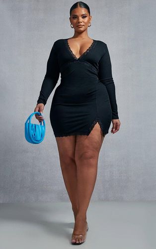 Womens Plus Rib Lace Detail Split Hem Bodycon Dress - 30 - NastyGal UK (+IE) - Modalova