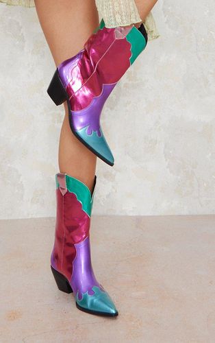 Womens Faux Leather Bright Metallic Block Heeled Western Calf Boots - 3 - NastyGal UK (+IE) - Modalova