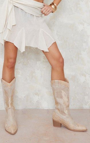 Womens Suede Embroidered Detail Wide Fit Western Calf Boots - 3 - NastyGal UK (+IE) - Modalova