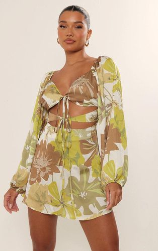 Womens Floral Print Satin Cut Out Tie Detail Shift Dress - 4 - NastyGal UK (+IE) - Modalova
