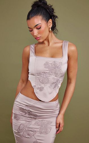 Womens Taupe Satin Floral Embroidered Corset Top - - 10 - NastyGal UK (+IE) - Modalova