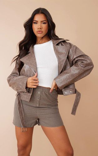 Womens Distressed Faux Leather Relaxed Fit Belted Biker Jacket - 14 - NastyGal UK (+IE) - Modalova