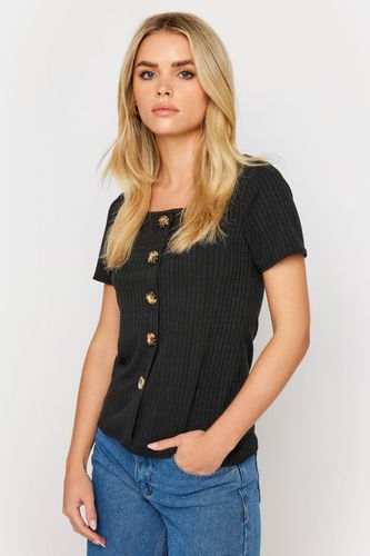 Womens Petite Ribbed Button Detail T-Shirt - - 8 - PixieGirl - Modalova