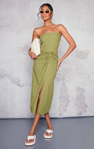 Womens Khaki Linen Look Bandeau Ruched Detail Midaxi Dress - - 4 - NastyGal UK (+IE) - Modalova