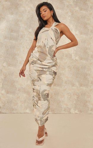 Womens Cream Abstract Print Knot One Shoulder Ruched Midaxi Dress - - 4 - NastyGal UK (+IE) - Modalova