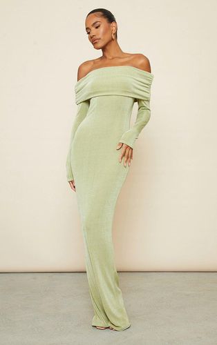 Womens Sage Acetate Slinky Bardot Long Sleeve Maxi Dress - 4 - NastyGal UK (+IE) - Modalova