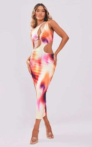 Womens Blurred Print Slinky Ring Detail Cut Out Midaxi Dress - 4 - NastyGal UK (+IE) - Modalova