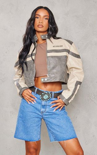 Womens Stone Cropped Distressed Faux Leather Racer Jacket - - S - NastyGal UK (+IE) - Modalova