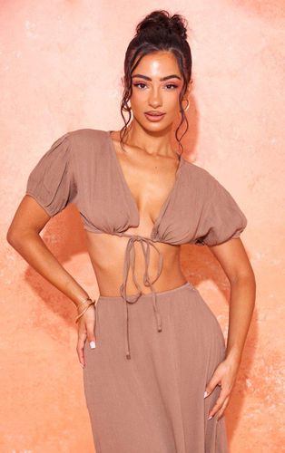 Womens Petite Taupe Cheesecloth Tie Front Crop Top - - 2 - NastyGal UK (+IE) - Modalova