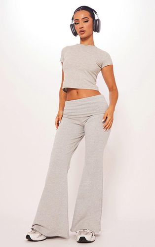 Womens Petite Marl Cotton Fold Detail Flared Trousers - 2 - NastyGal UK (+IE) - Modalova