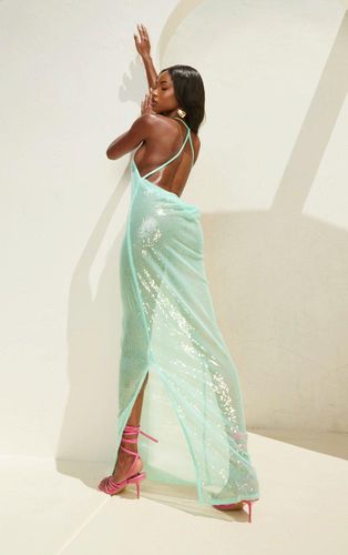 Womens Mint Sheer Sequin Cross Back Cowl Maxi Dress - - 10 - NastyGal UK (+IE) - Modalova