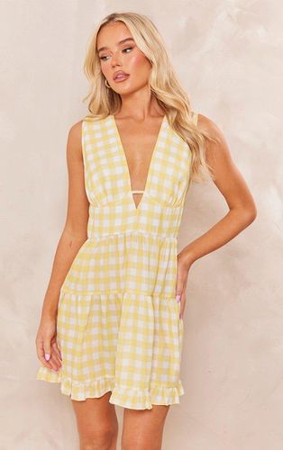 Womens Lemon Gingham Print Sleeveless V Neck Tea Dress - - 4 - NastyGal UK (+IE) - Modalova