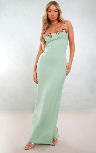 Womens Sage Satin Floral Applique Underwired Strappy Maxi Dress - 4 - NastyGal UK (+IE) - Modalova