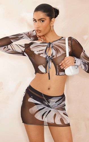 Womens Monochrome Palm Leaf Printed Mesh Tie Front Blouse - - 10 - NastyGal UK (+IE) - Modalova