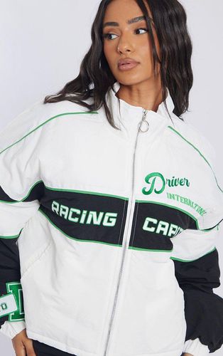 Womens Petite Cream Oversized Slogan Zipped Racer Bomber Jacket - - 2 - NastyGal UK (+IE) - Modalova