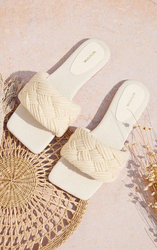 Womens Cream Sqaure Toe Knitted Plaited Flat Sandals - - 3 - NastyGal UK (+IE) - Modalova