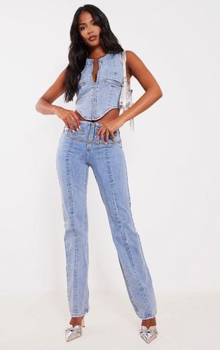 Womens Tall Light Wash Zip Detail Mid Rise Straight Leg Jeans - 10 - NastyGal UK (+IE) - Modalova