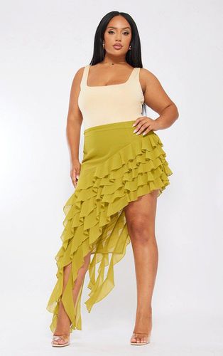 Womens Plus Olive Ruffle Detail Asymmetric Midi Skirt - - 26 - NastyGal UK (+IE) - Modalova