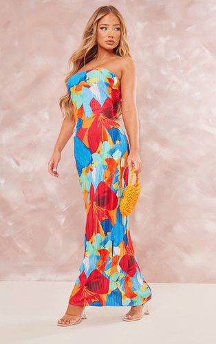 Womens Floral Abstract Print Plisse Bandeau Cowl Back Maxi Dress - 4 - NastyGal UK (+IE) - Modalova