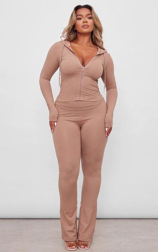 Womens Shape Taupe Soft Sculpted Foldover Waist Flare Trousers - - 6 - NastyGal UK (+IE) - Modalova