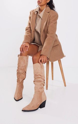 Womens Faux Suede Point Toe Ruched Western Knee Boots - 4 - NastyGal UK (+IE) - Modalova