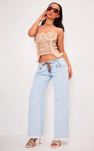 Womens Petite Light Wash Low Rise Lace Up Wide Leg Jeans - 12 - NastyGal UK (+IE) - Modalova