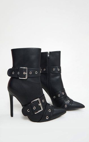 Womens Faux Leather Point Toe Buckle Detail Heeled Ankle Boots - 4 - NastyGal UK (+IE) - Modalova