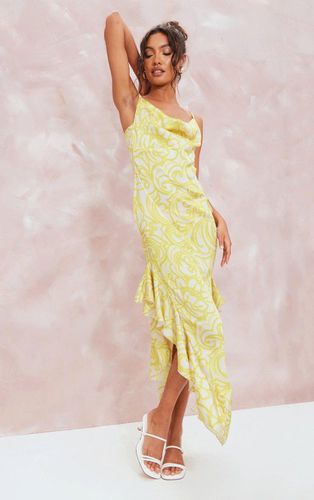 Womens Lemon Floral Print Frill Satin Cowl Maxi Dress - - 4 - NastyGal UK (+IE) - Modalova